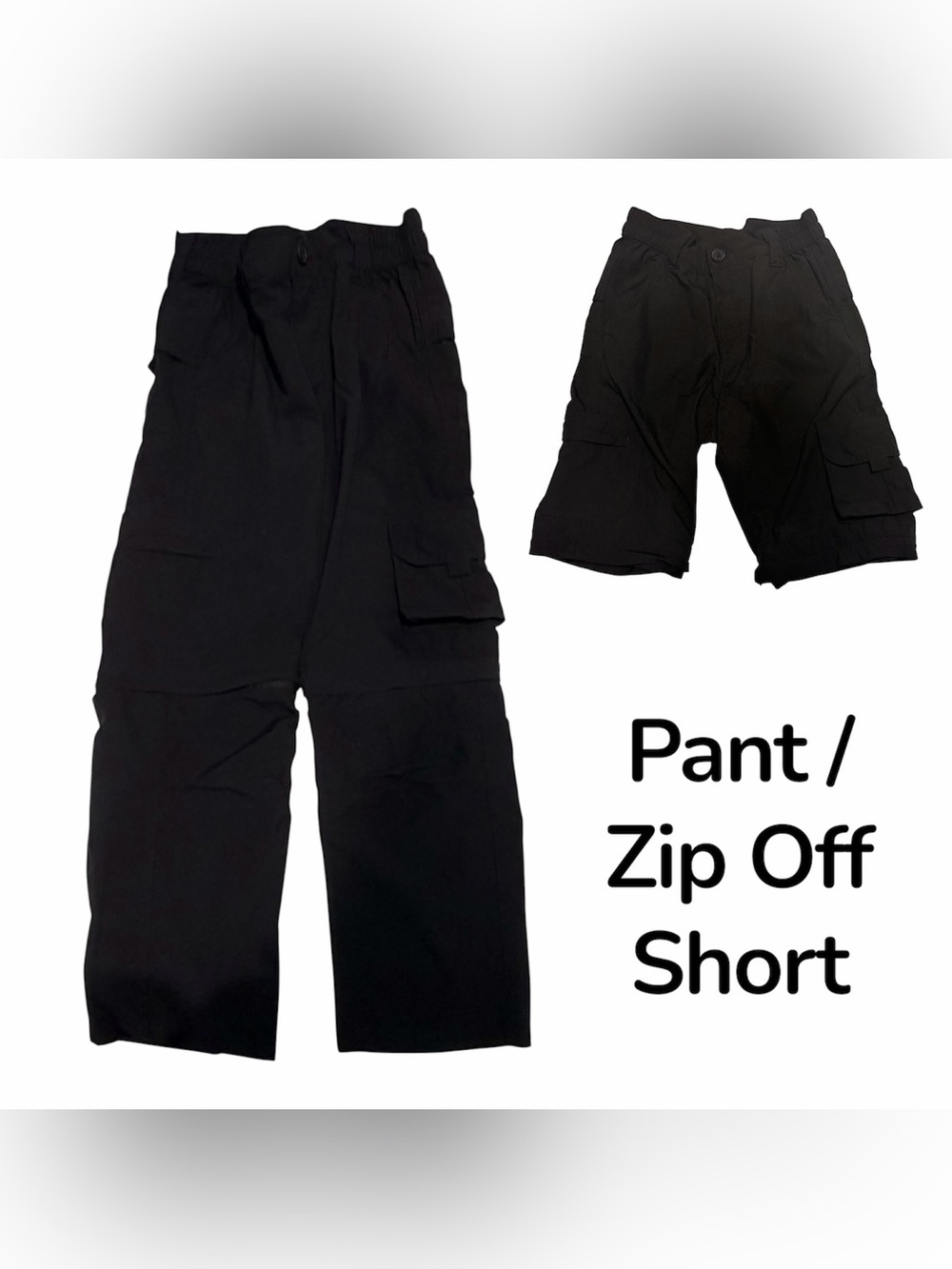 EUC Kids Zip-Off Cargo Pants to Shorts - Black Nylon (Youth XS)